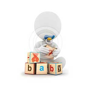 3d white people baby playing with blocks