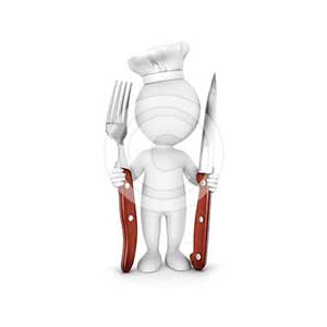 3d white people chef with fork and knife