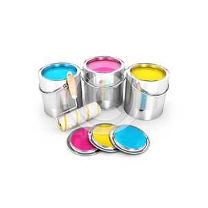 3d paint cans and roller brush