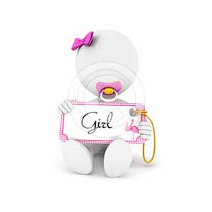 3d white people baby girl holding an name tag