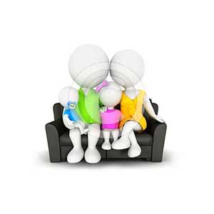 3d white people family sitting on sofa