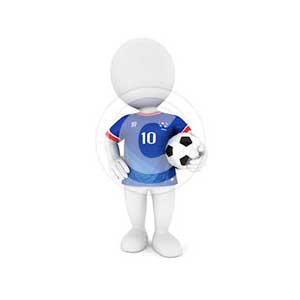 3d white people soccer player with blue jersey