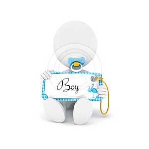 3d white people baby boy holding an name tag