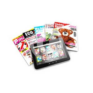3d stack of magazines and tablet